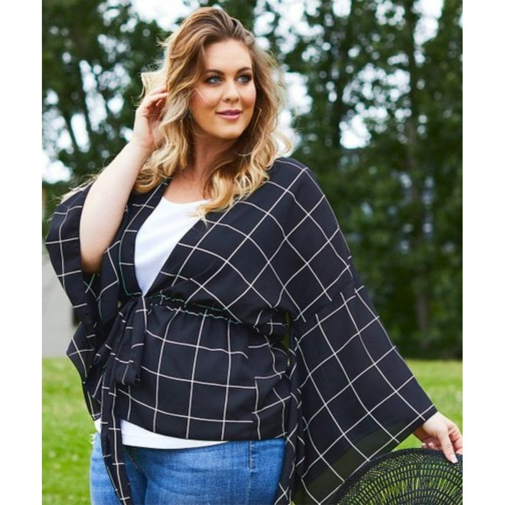 Light Open Cardigan Duster, Cover-up Plus Size 3X front tie bell sleeve
